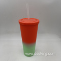 hot sale 22oz/650ml/24oz plastic Double Wall tumbler with color change tumbler with straw